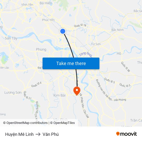 Huyện Mê Linh to Văn Phú map