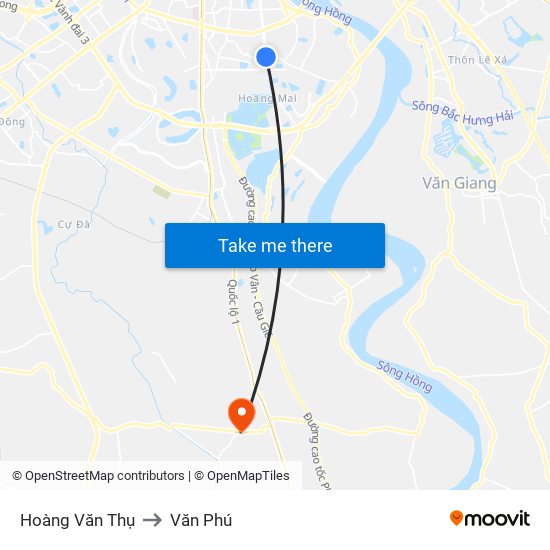 Hoàng Văn Thụ to Văn Phú map