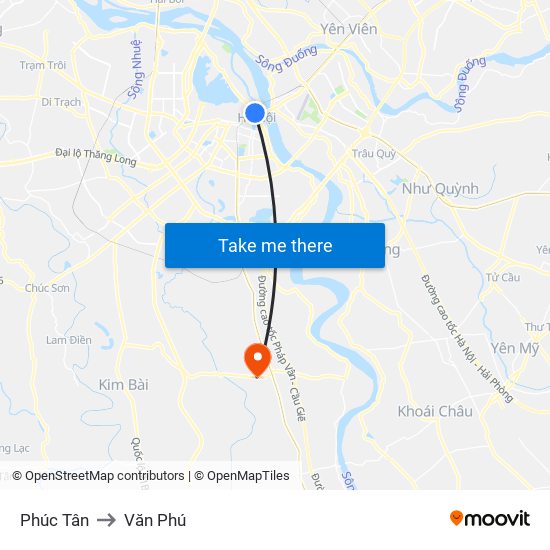 Phúc Tân to Văn Phú map