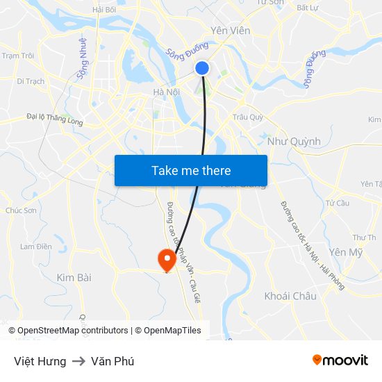 Việt Hưng to Văn Phú map