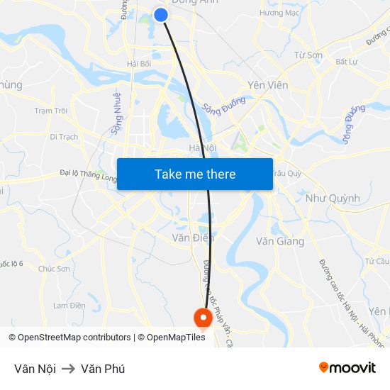 Vân Nội to Văn Phú map