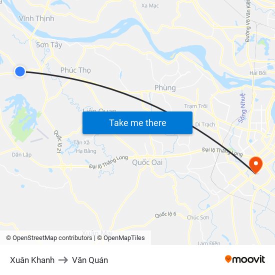 Xuân Khanh to Văn Quán map