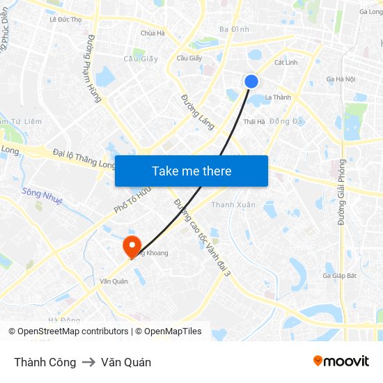 Thành Công to Văn Quán map
