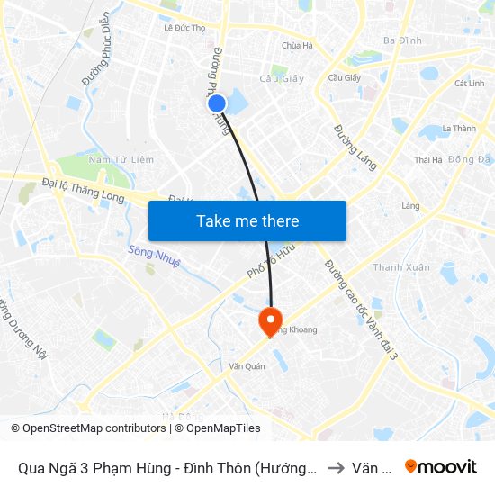 Qua Ngã 3 Phạm Hùng - Đình Thôn (Hướng Đi Phạm Văn Đồng) to Văn Quán map