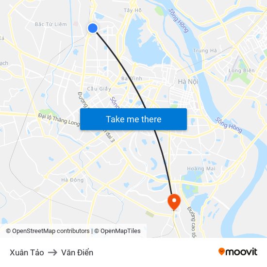 Xuân Tảo to Văn Điển map