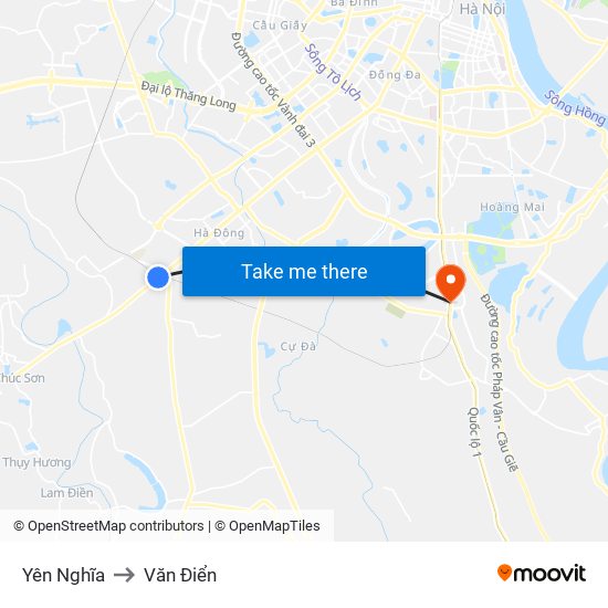 Yên Nghĩa to Văn Điển map