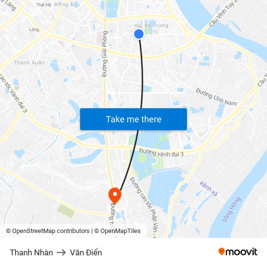 Thanh Nhàn to Văn Điển map