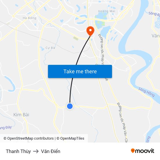 Thanh Thùy to Văn Điển map