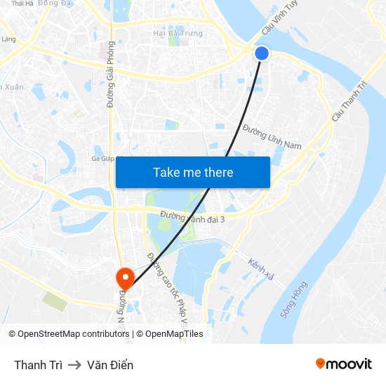 Thanh Trì to Văn Điển map