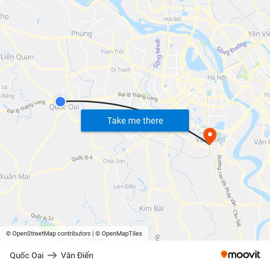 Quốc Oai to Văn Điển map