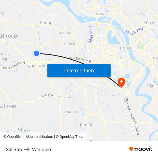 Sài Sơn to Văn Điển map