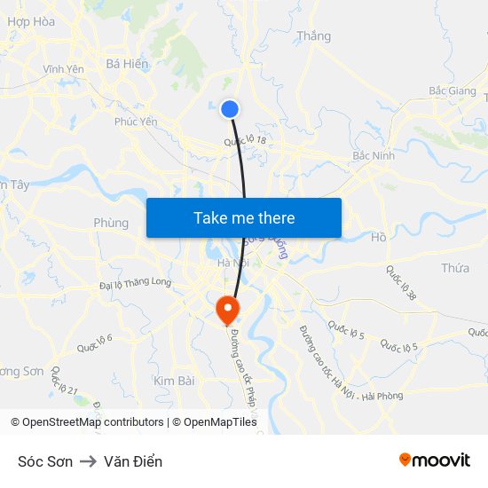 Sóc Sơn to Văn Điển map