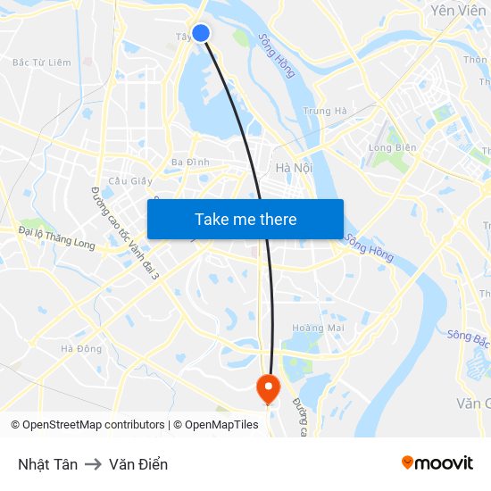 Nhật Tân to Văn Điển map