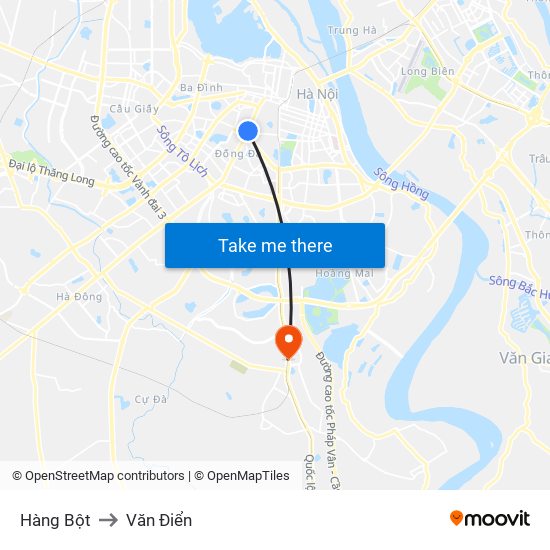 Hàng Bột to Văn Điển map