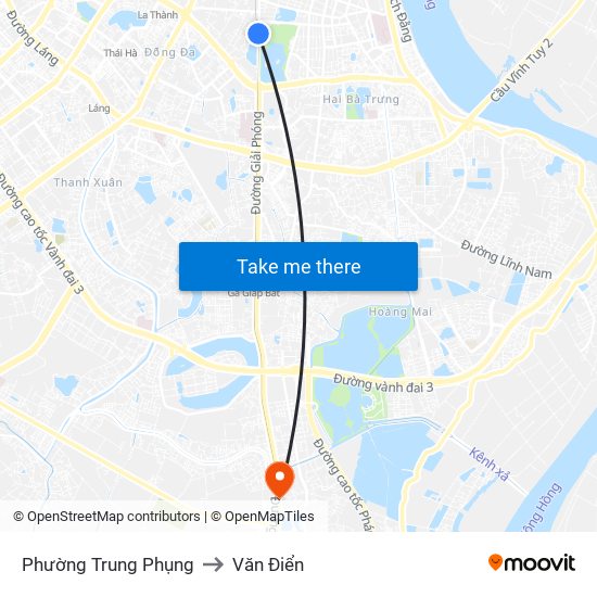 Phường Trung Phụng to Văn Điển map