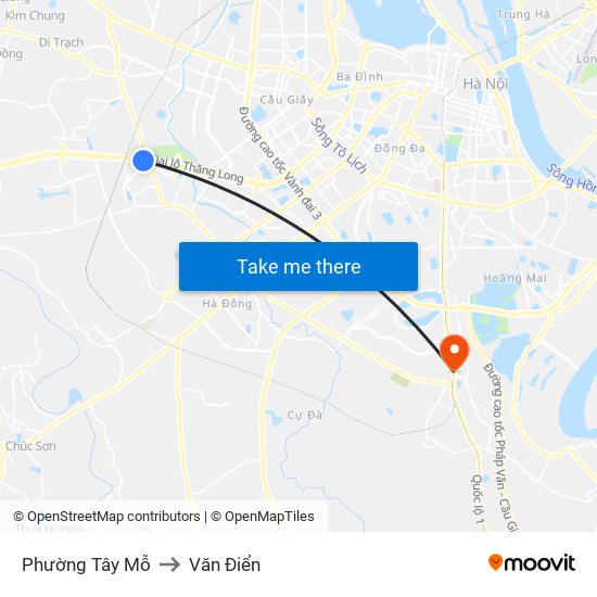 Phường Tây Mỗ to Văn Điển map