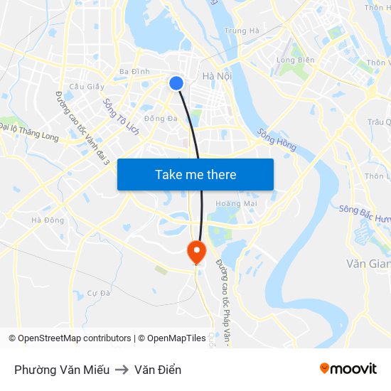 Phường Văn Miếu to Văn Điển map