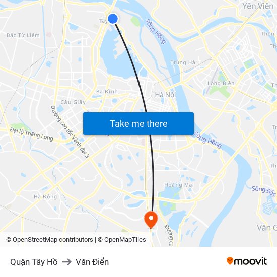 Quận Tây Hồ to Văn Điển map