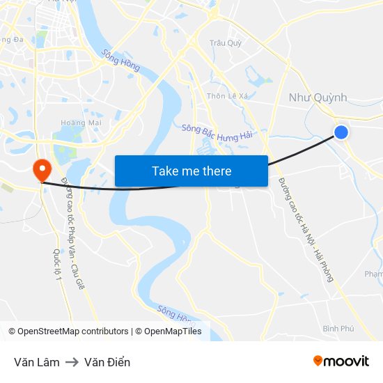 Văn Lâm to Văn Điển map