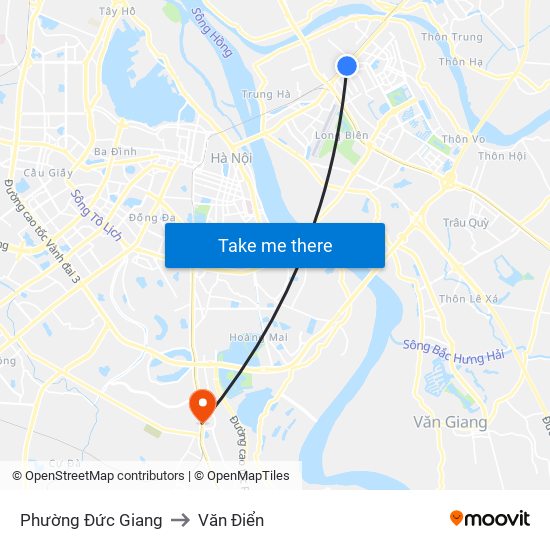 Phường Đức Giang to Văn Điển map