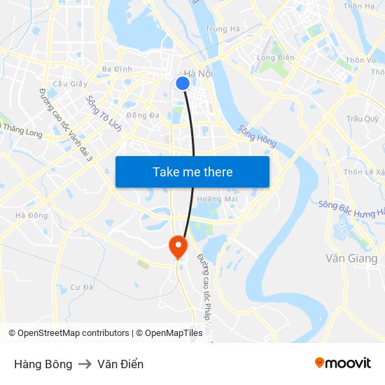 Hàng Bông to Văn Điển map