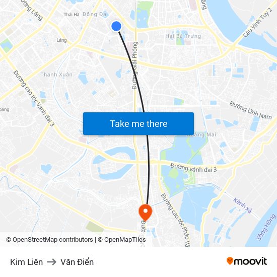 Kim Liên to Văn Điển map