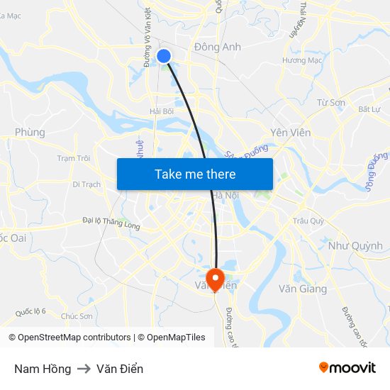 Nam Hồng to Văn Điển map