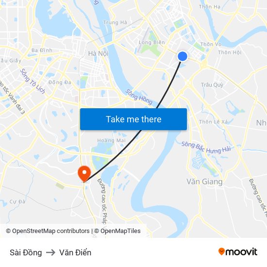Sài Đồng to Văn Điển map