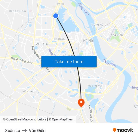 Xuân La to Văn Điển map