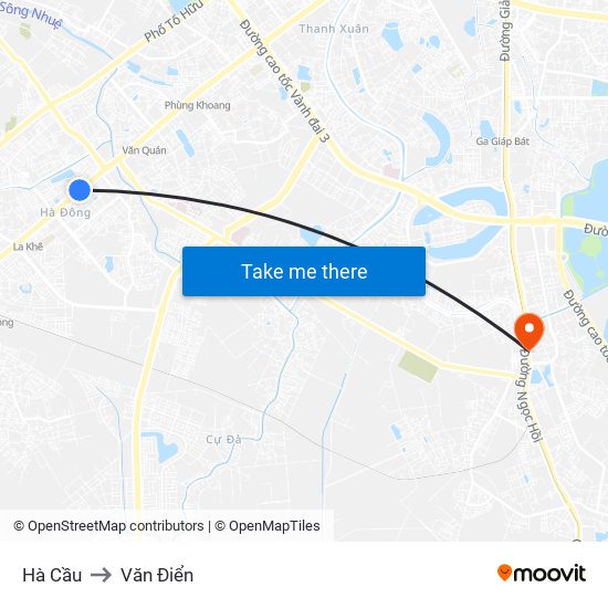 Hà Cầu to Văn Điển map