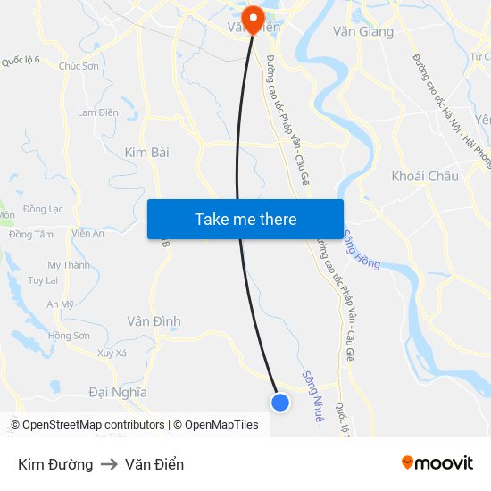 Kim Đường to Văn Điển map