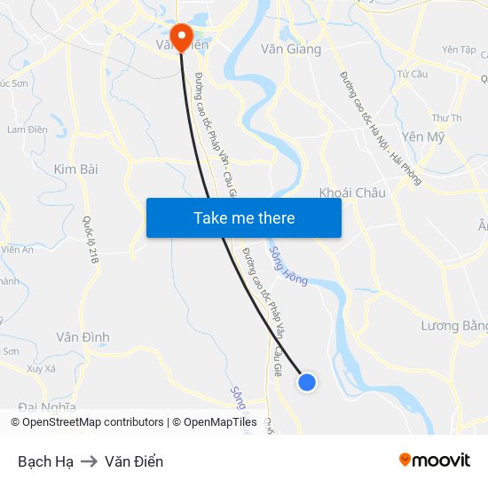 Bạch Hạ to Văn Điển map