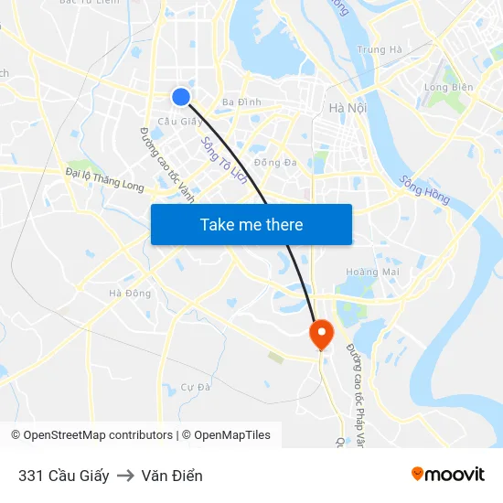 331 Cầu Giấy to Văn Điển map
