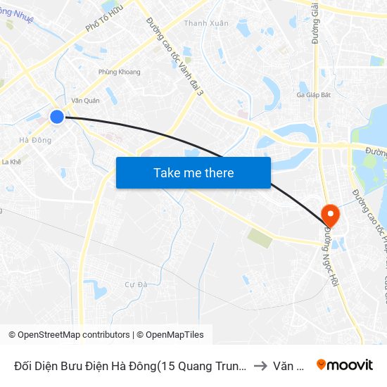 Đối Diện Bưu Điện Hà Đông(15 Quang Trung Hà Đông) to Văn Điển map