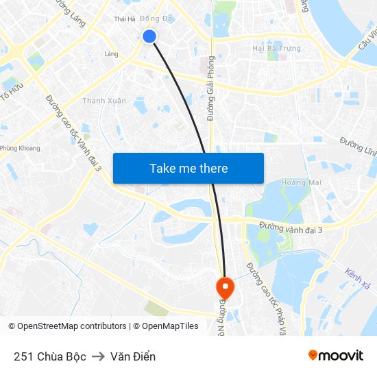 251 Chùa Bộc to Văn Điển map