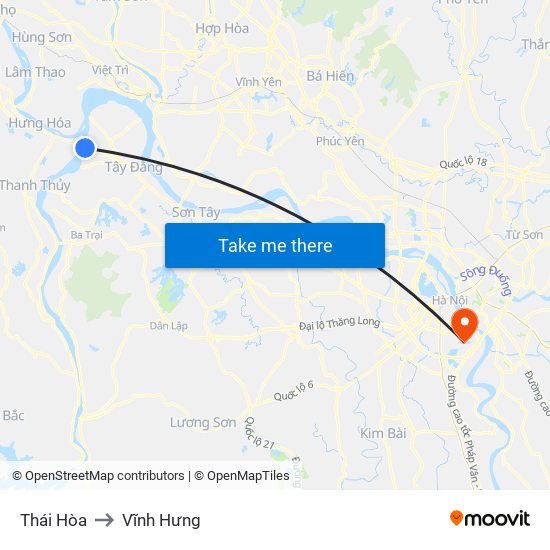 Thái Hòa to Vĩnh Hưng map