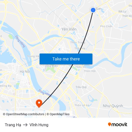Trang Hạ to Vĩnh Hưng map