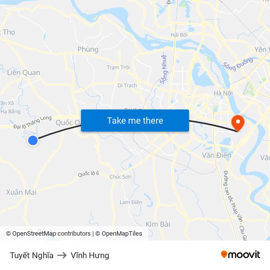 Tuyết Nghĩa to Vĩnh Hưng map