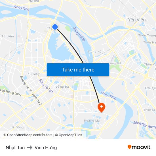 Nhật Tân to Vĩnh Hưng map