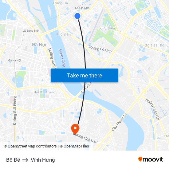 Bồ Đề to Vĩnh Hưng map