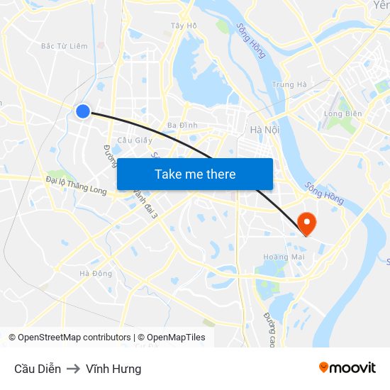 Cầu Diễn to Vĩnh Hưng map
