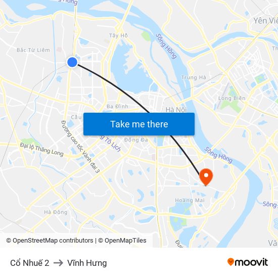 Cổ Nhuế 2 to Vĩnh Hưng map