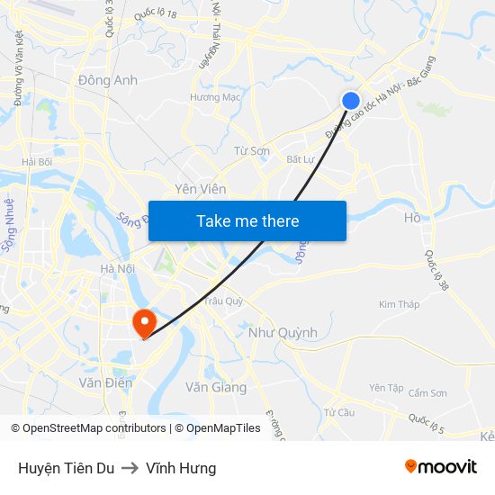 Huyện Tiên Du to Vĩnh Hưng map