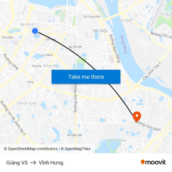 Giảng Võ to Vĩnh Hưng map