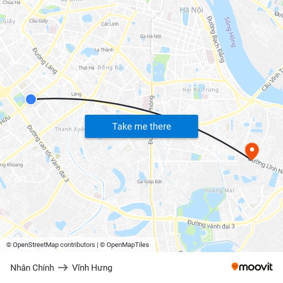 Nhân Chính to Vĩnh Hưng map