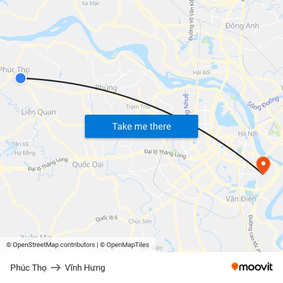 Phúc Thọ to Vĩnh Hưng map