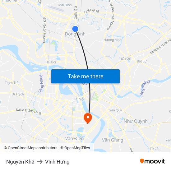 Nguyên Khê to Vĩnh Hưng map