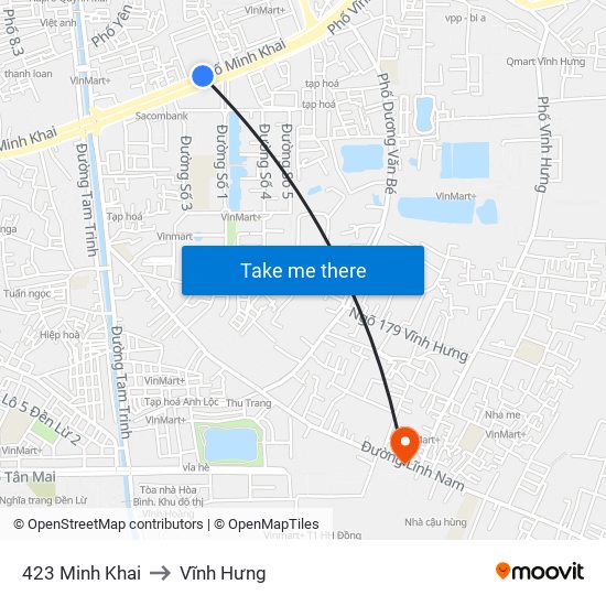 423 Minh Khai to Vĩnh Hưng map