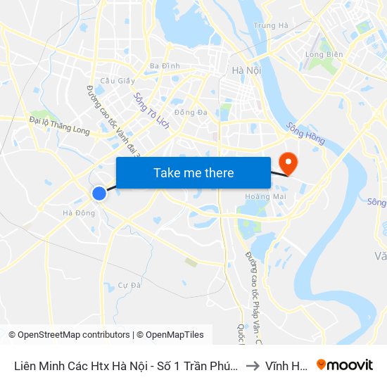 Liên Minh Các Htx Hà Nội - Số 1 Trần Phú (Hà Đông) to Vĩnh Hưng map