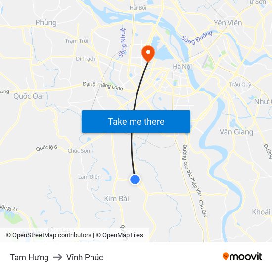 Tam Hưng to Vĩnh Phúc map